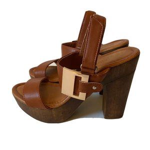 Nature Breeze leatherette sandals 4" heels Y2K open toe hook and loop women 8